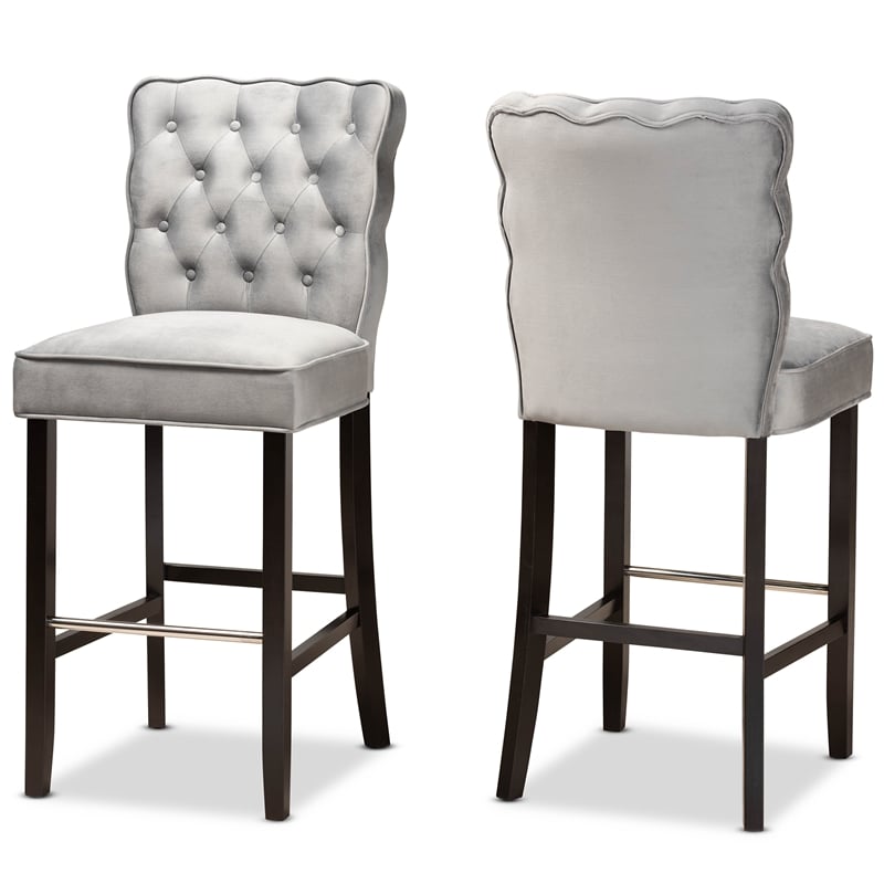 Bowery Hill Dark Grey Dark Brown Finished Wood 2-Piece Bar Stool Set