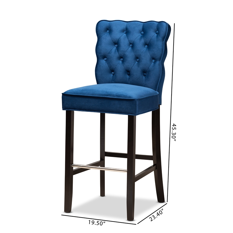 Bowery Hill Navy Blue Dark Brown Finished Wood 2-Piece Bar Stool Set