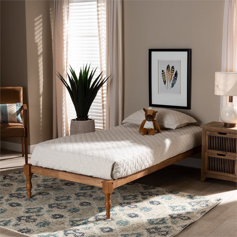 Bowery Hill Walnut Brown Finished Wood Twin Size Platform Bed Frame