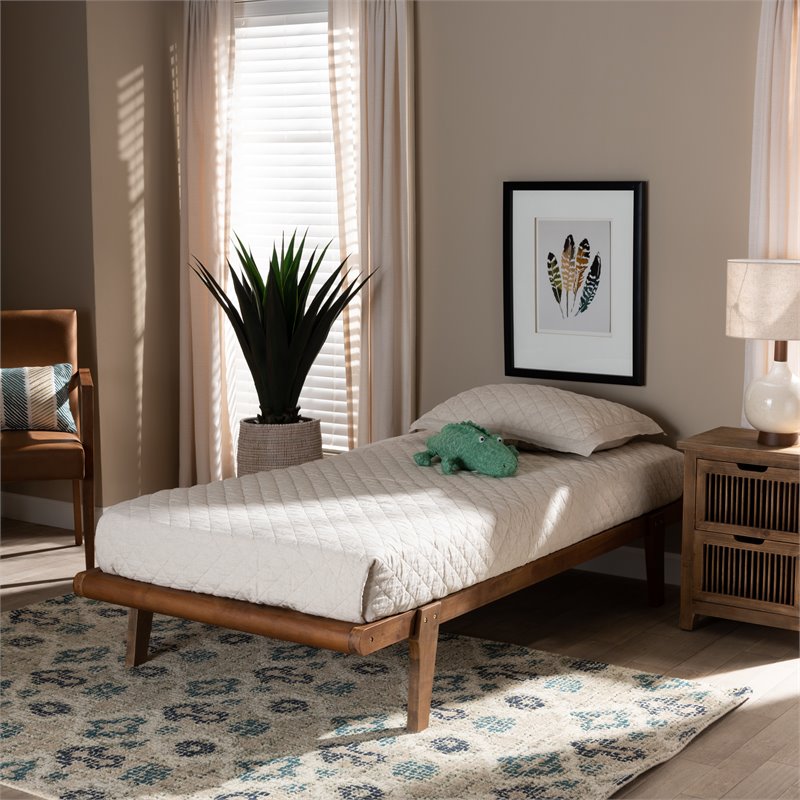 Bowery Hill Walnut Brown Finished Wood Twin Size Platform Bed Frame