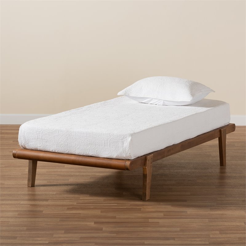 Bowery Hill Walnut Brown Finished Wood Twin Size Platform Bed Frame