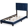 Bowery Hill Modern Velvet Fabric Upholstered Twin-Size Panel Bed in Navy Blue