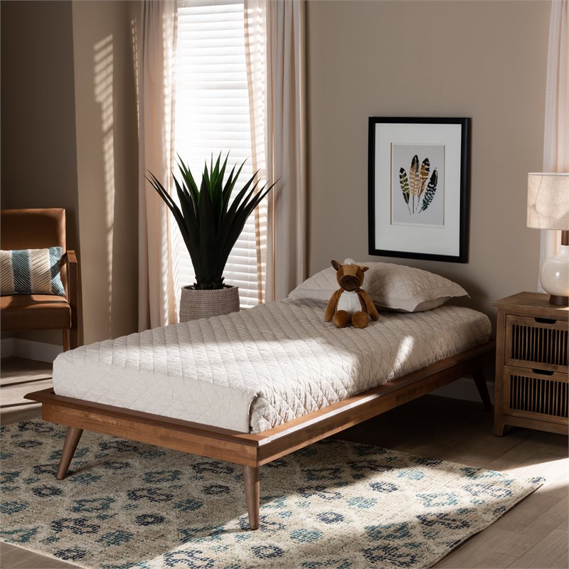 Bowery Hill Walnut Brown Finished Wood Twin Size Platform Bed Frame