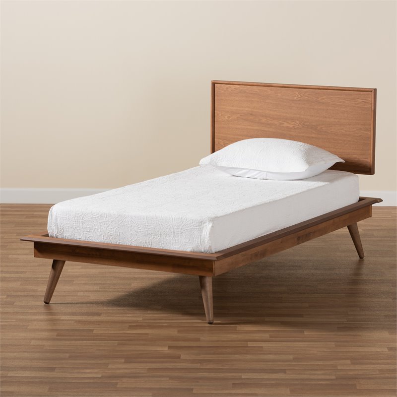 Bowery Hill Walnut Brown Finished Wood Twin Size Platform Bed