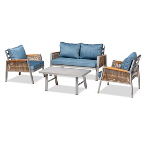 bowery hill modern blue grey brown finished patio lounge set