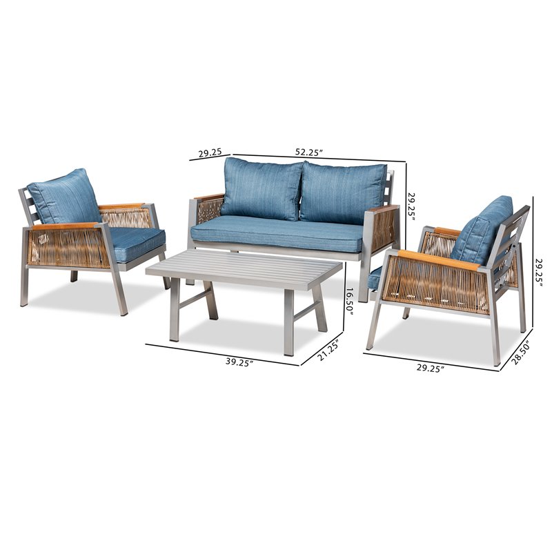 Bowery Hill Modern Blue Grey Brown Finished Patio Lounge Set