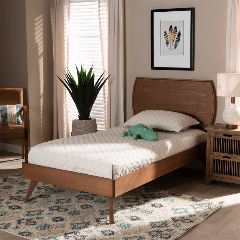 Bowery Hill Walnut Brown Finished Wood Twin Size Platform Bed