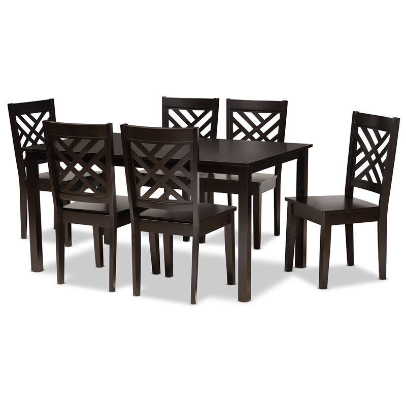 Bowery Hill Dark Brown Finished Wood 7-Piece Dining Set