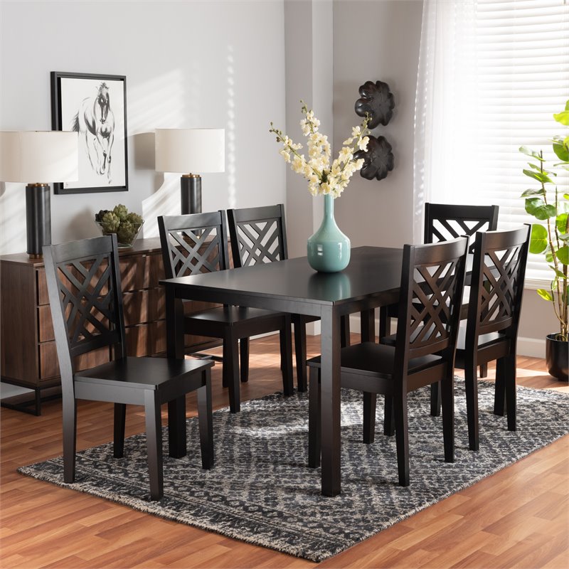 Bowery Hill Dark Brown Finished Wood 7-Piece Dining Set
