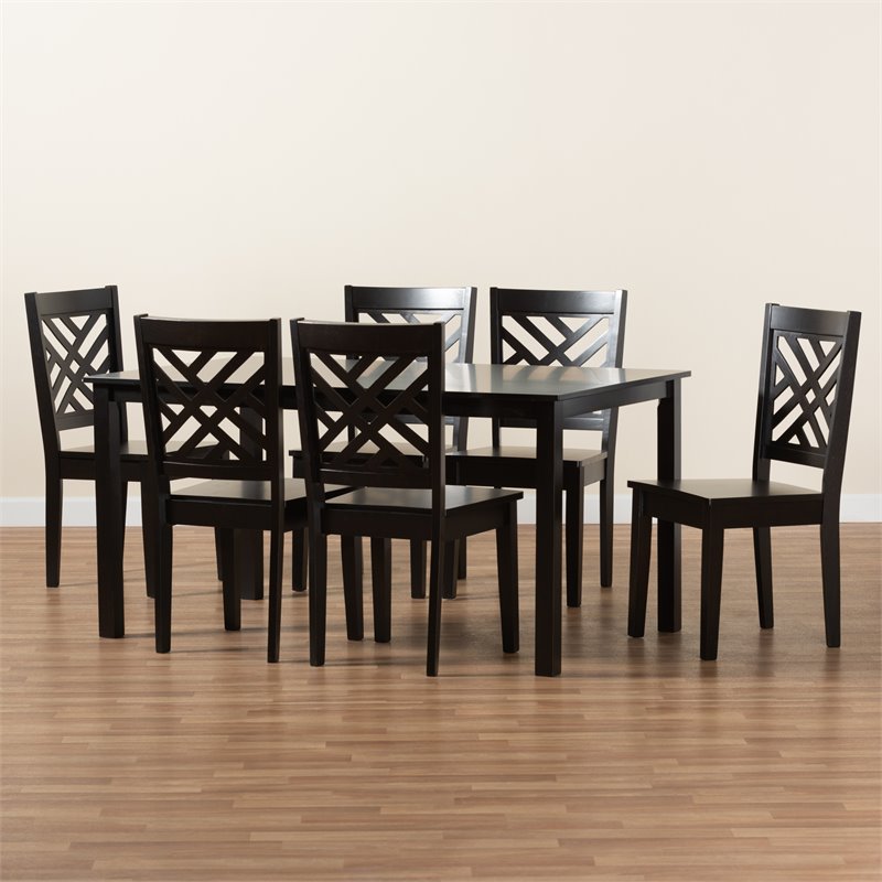 Bowery Hill Dark Brown Finished Wood 7-Piece Dining Set
