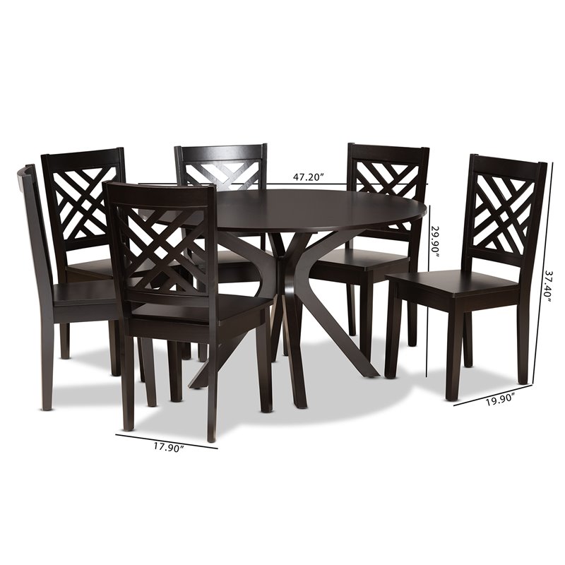Bowery Hill Dark Brown Finished Wood 7-Piece Dining Set