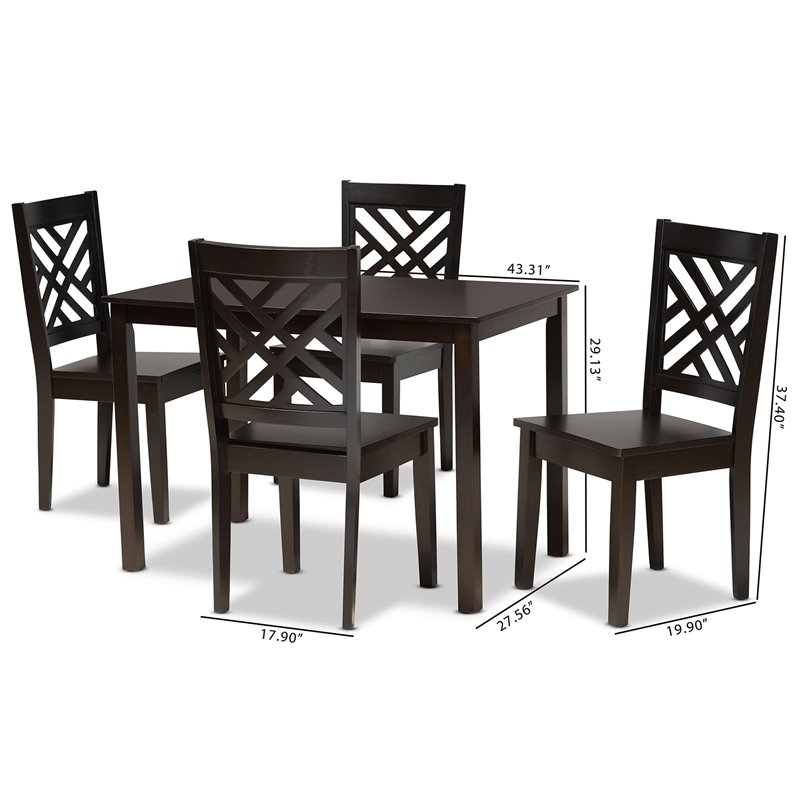 Bowery Hill Dark Brown Finished Wood 5-Piece Dining Set
