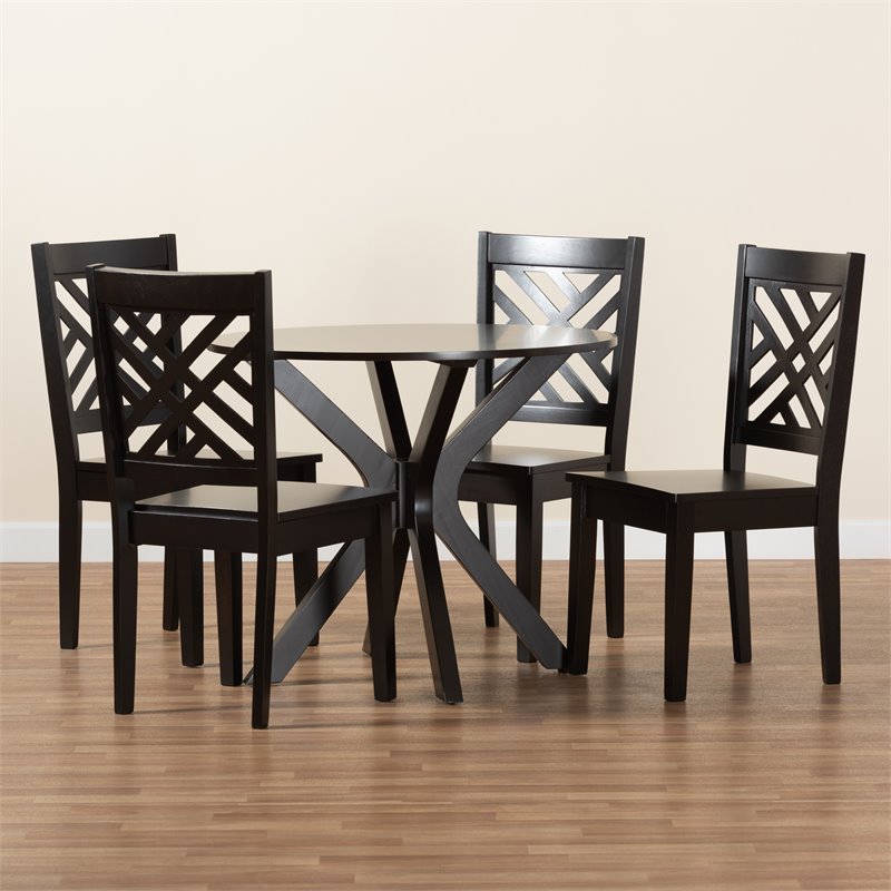 Bowery Hill Dark Brown Finished Wood 5-Piece Dining Set