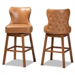 Bowery Hill Tan Brown Finished Wood 2-Piece Swivel Bar Stool Set