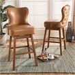 Bowery Hill Tan Brown Finished Wood 2-Piece Swivel Bar Stool Set