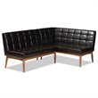 Bowery Hill Faux Leather Walnut Brown Dining Nook Banquette Set Biscuit Tufted 74.4