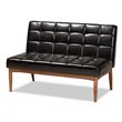Bowery Hill Faux Leather Walnut Brown Dining Nook Banquette Set Biscuit Tufted 74.4