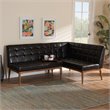 Bowery Hill Faux Leather Walnut Brown Dining Nook Banquette Set Biscuit Tufted 74.4