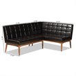 Bowery Hill Faux Leather Walnut Brown Dining Nook Banquette Set Biscuit Tufted 74.4