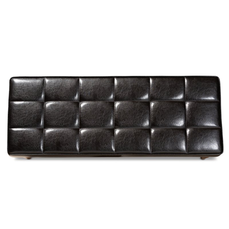 Bowery Hill Wood Dining Bench in Faux Leather Brown Finish