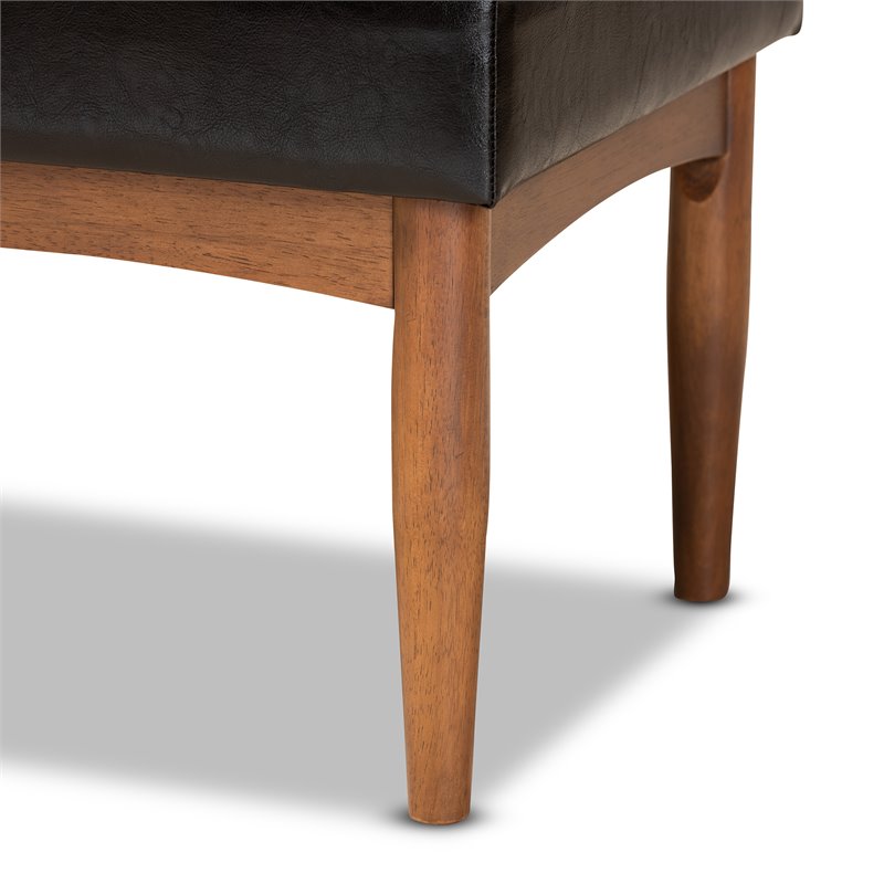 Bowery Hill Wood Dining Bench in Faux Leather Brown Finish