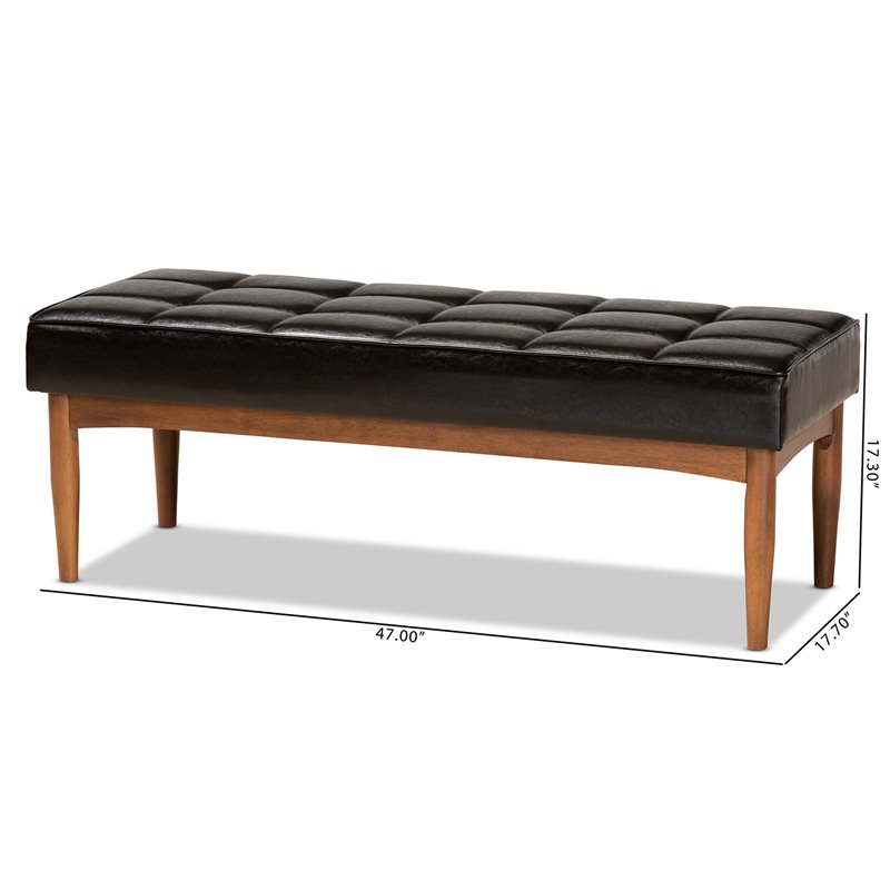 Bowery Hill Wood Dining Bench in Faux Leather Brown Finish