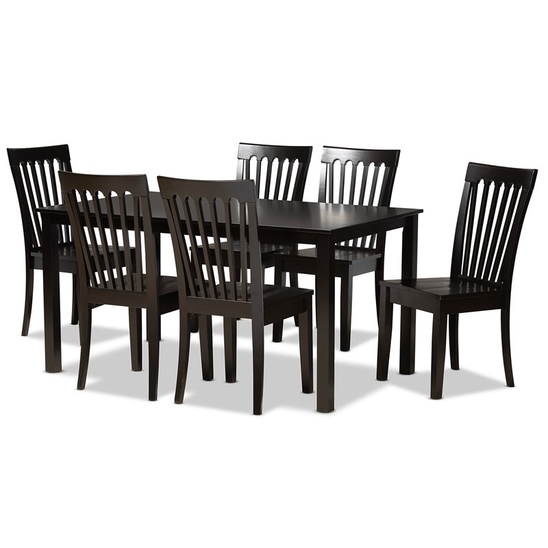 Bowery Hill Dark Brown Finished Wood 7-Piece Dining Set