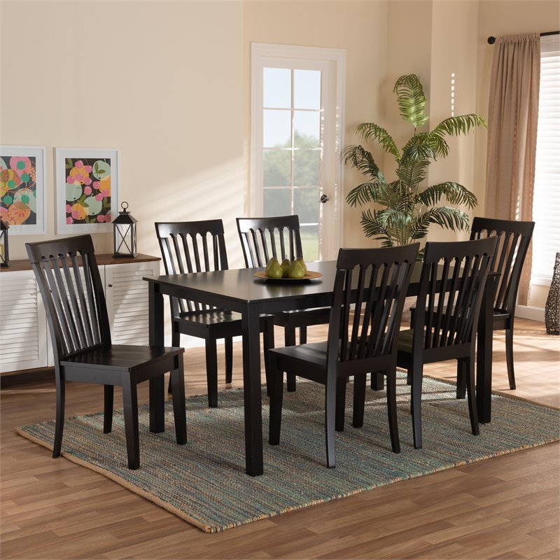 Bowery Hill Dark Brown Finished Wood 7-Piece Dining Set