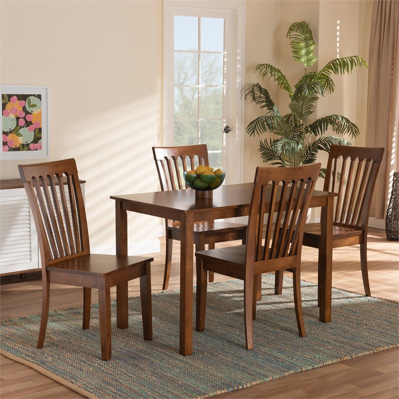 Bowery Hill Walnut Brown Finished Wood 5-Piece Dining Set