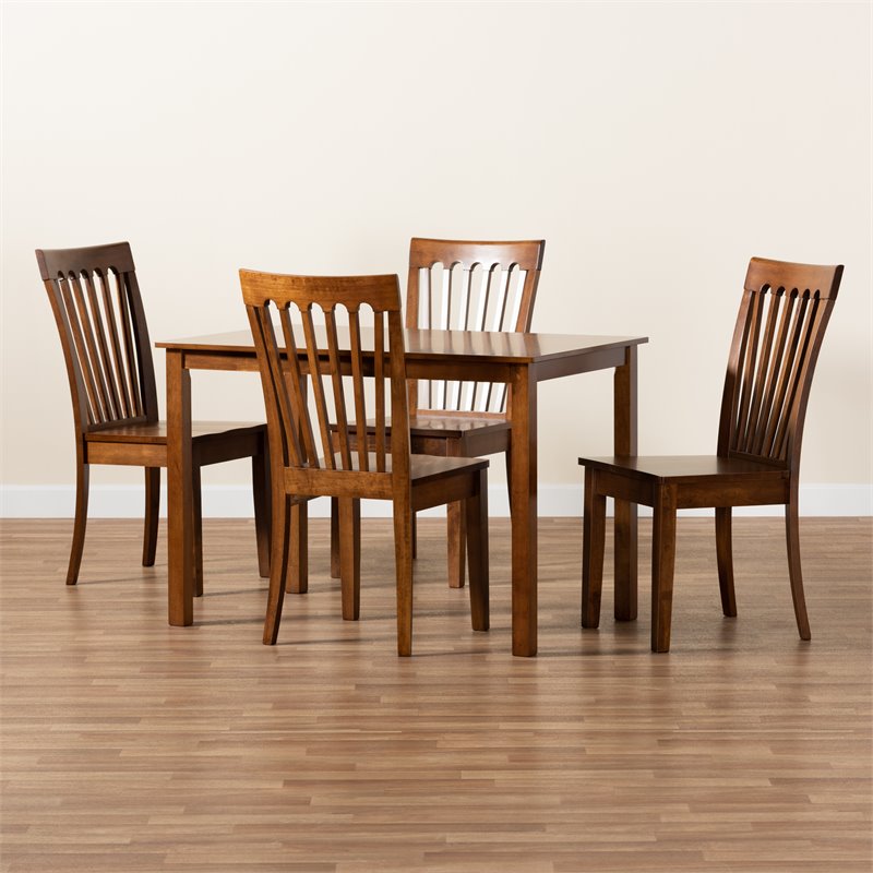 Bowery Hill Walnut Brown Finished Wood 5-Piece Dining Set