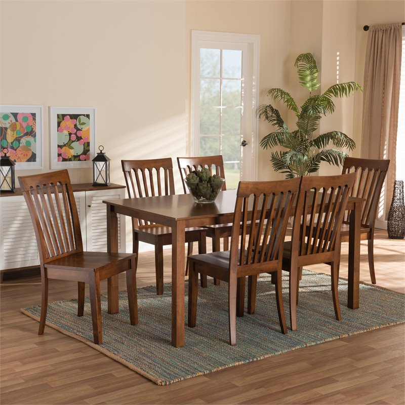 Bowery Hill Walnut Brown Finished Wood 7-Piece Dining Set