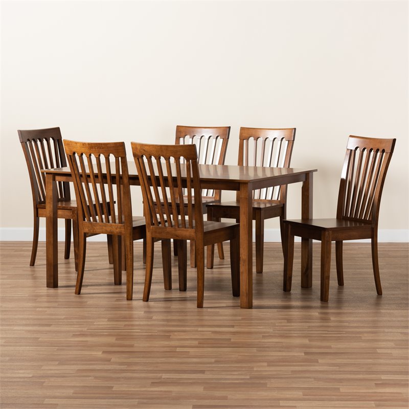 Bowery Hill Walnut Brown Finished Wood 7-Piece Dining Set