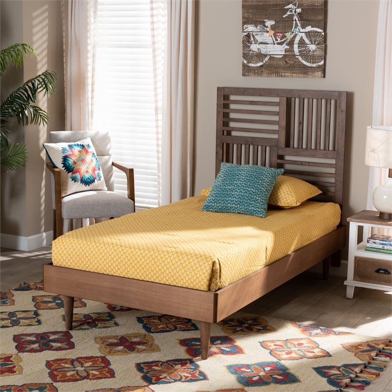 Bowery Hill Walnut Brown Finished Wood Twin Size Platform Bed