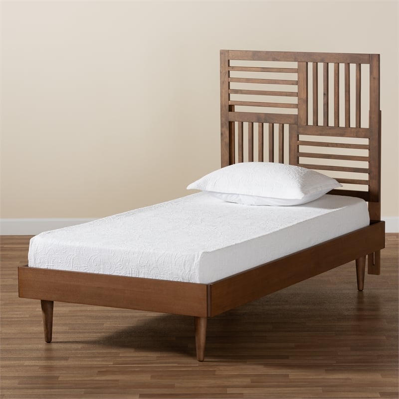 Bowery Hill Walnut Brown Finished Wood Twin Size Platform Bed