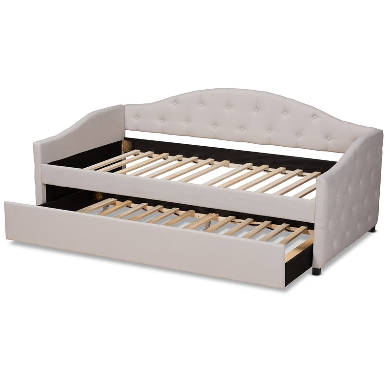 Bowery Hill Transitional Brown Beige Twin Size Daybed with Trundle