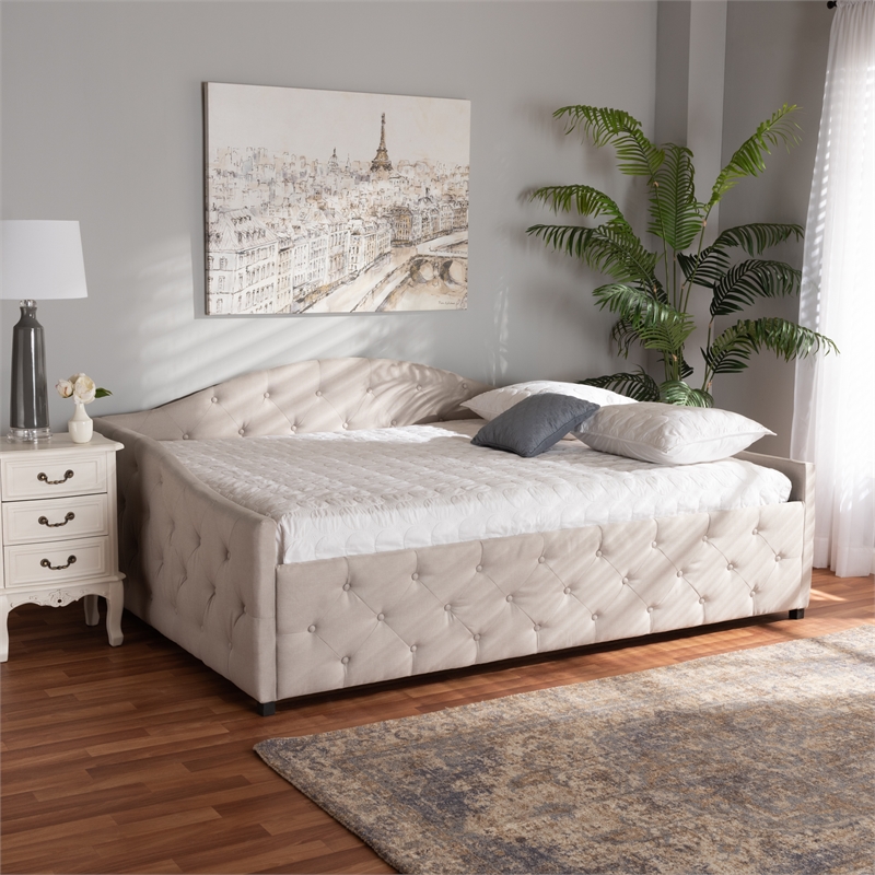Bowery Hill Transitional Fabric Full Size Daybed in Beige/Black