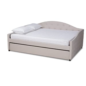 Bowery Hill Transitional Fabric Queen Size Daybed with Trundle in Beige