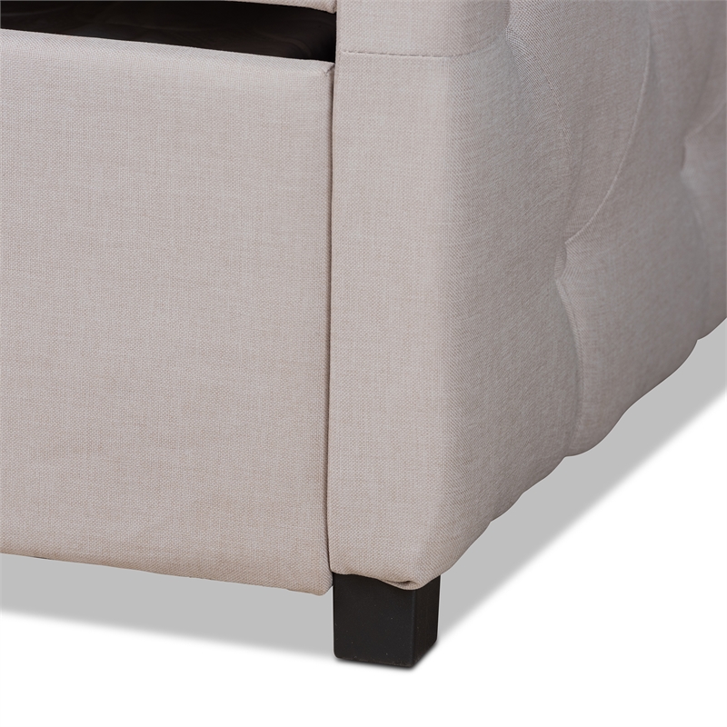 Bowery Hill Transitional Fabric Queen Size Daybed with Trundle in Beige