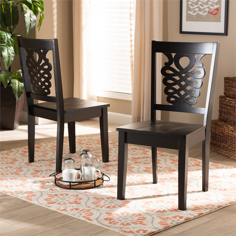 Bowery Hill Dark Brown Finished Wood 2-Piece Dining Chair Set