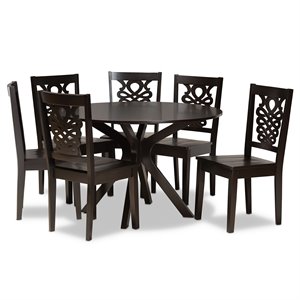 Bowery Hill Transitional Dark Brown Finished Wood 7-Piece Dining Set