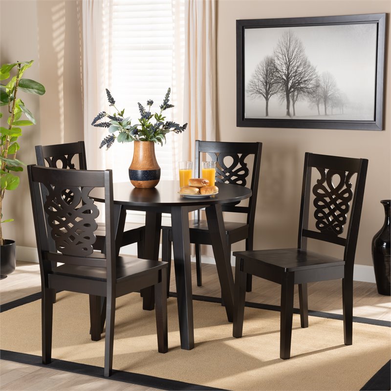 Bowery Hill Transitional Dark Brown Finished Wood 5-Piece Dining Set