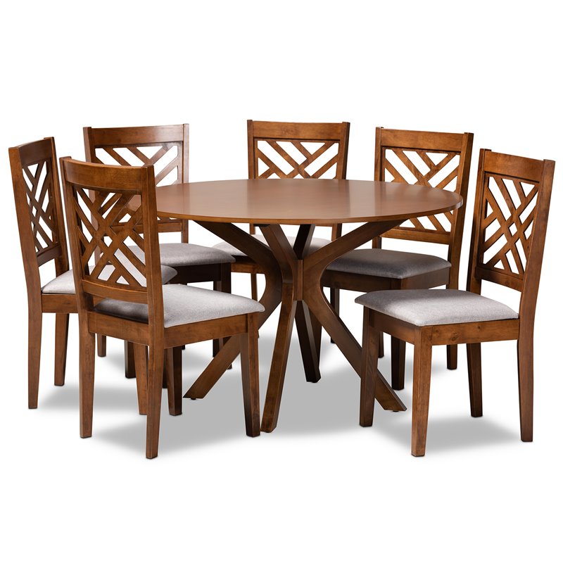 Bowery Hill Grey and Walnut Brown Finished Wood 7-Piece Dining Set