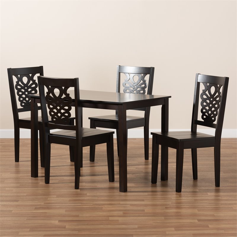 Bowery Hill Transitional Dark Brown Finished Wood 5-Piece Dining Set