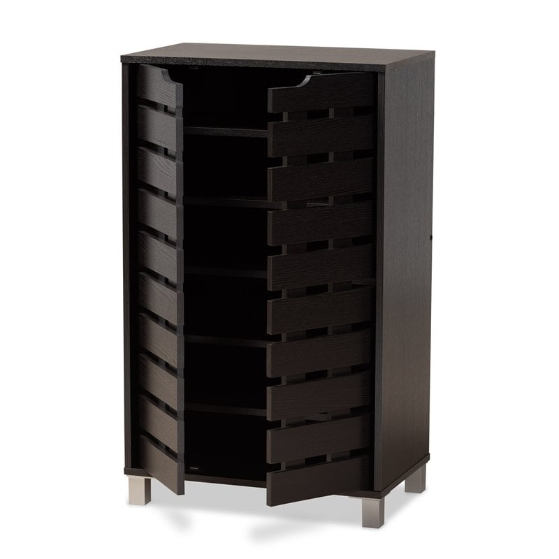 Bowery Hill Dark Brown Finished Wood 2-Door Shoe Storage Cabinet