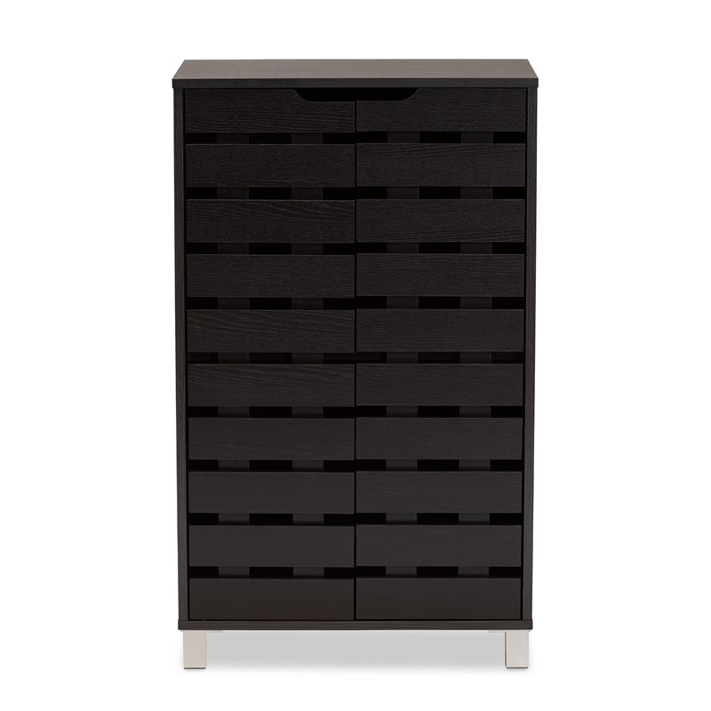 Bowery Hill Dark Brown Finished Wood 2-Door Shoe Storage Cabinet
