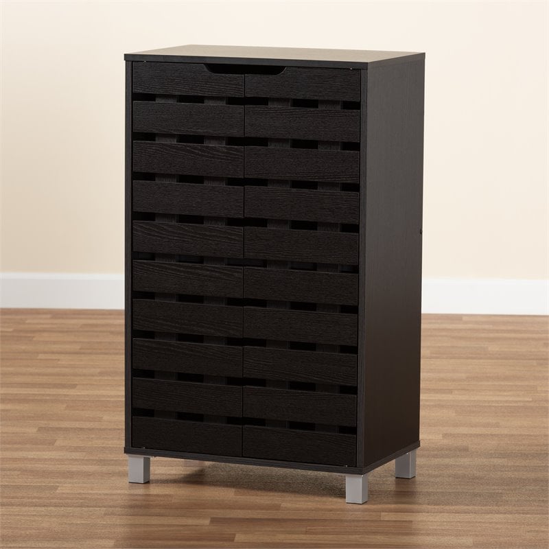 Bowery Hill Dark Brown Finished Wood 2-Door Shoe Storage Cabinet