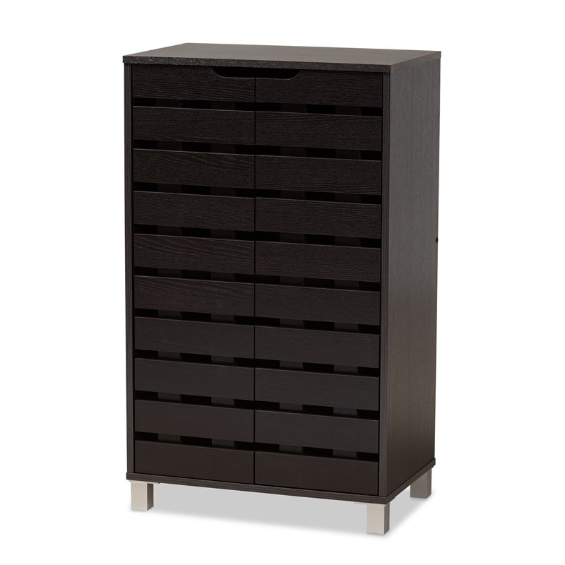 Bowery Hill Dark Brown Finished Wood 2-Door Shoe Storage Cabinet