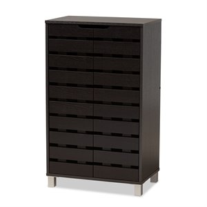 bowery hill dark brown finished wood 2-door shoe storage cabinet