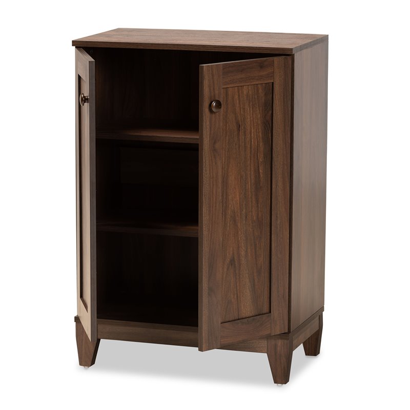 Bowery Hill Walnut Brown Finished Wood 2-Door Shoe Storage Cabinet