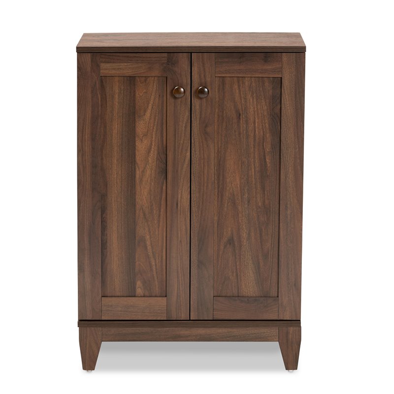 Bowery Hill Walnut Brown Finished Wood 2-Door Shoe Storage Cabinet